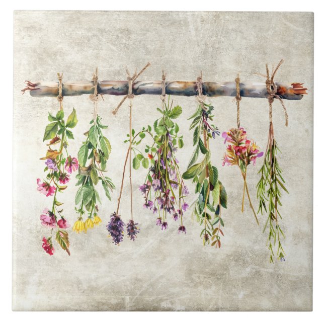 Carreau Bouquets de fleurs sauvages rustiques séchées Vint (Devant)