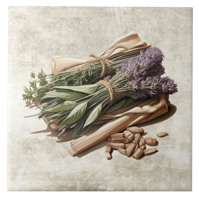Carreau Bouquets d'Herbes Rustiques Vintage  (Devant)
