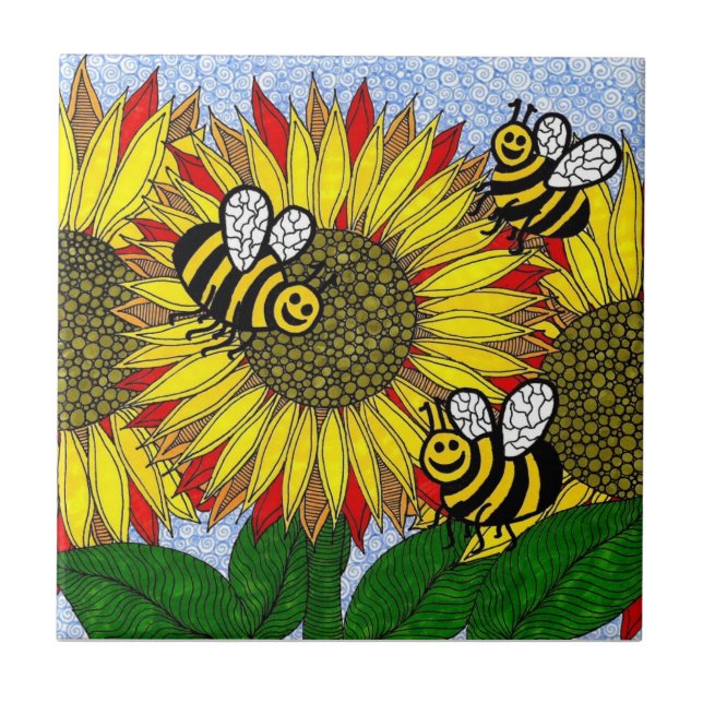 Carreau Bourdons et tuile de tournesols (Devant)