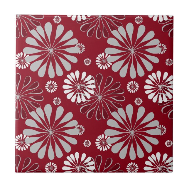 Carreau Bourgogne et motif floral gris (Devant)