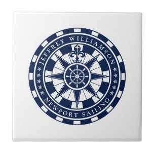 Carreau Boussole nautique, Bleu et Blanc, Nautique