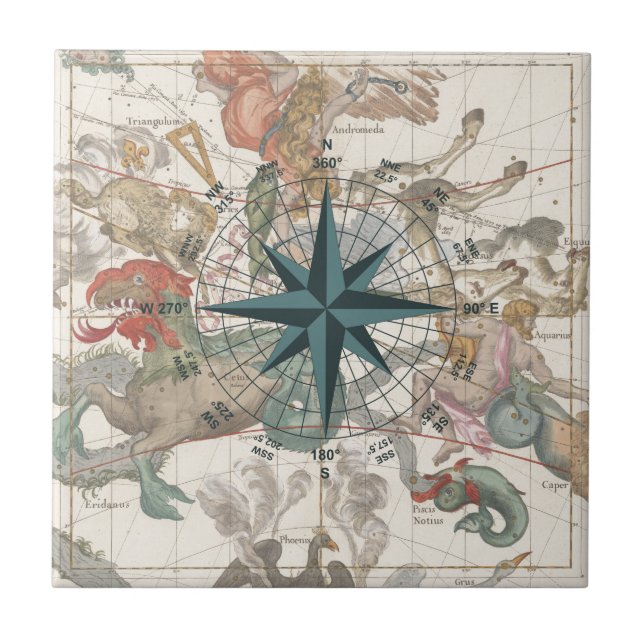 Carreau Boussole sur une carte ancienne (Devant)