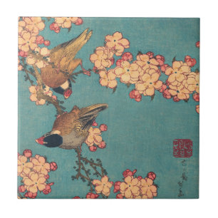 Carreau Bouvreuil d'Hokusai et Cerisier Fleur Vintage Oise