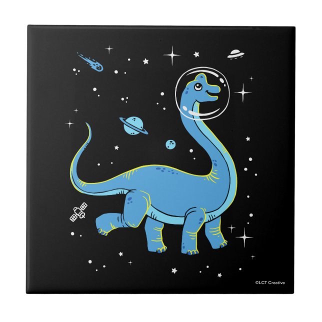 Carreau Brachiosaurus Bleu Dinos Dans L'Espace (Devant)