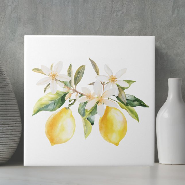 Carreau Branche d'arbre aux fruits de citron et fleurs bla (Close up)
