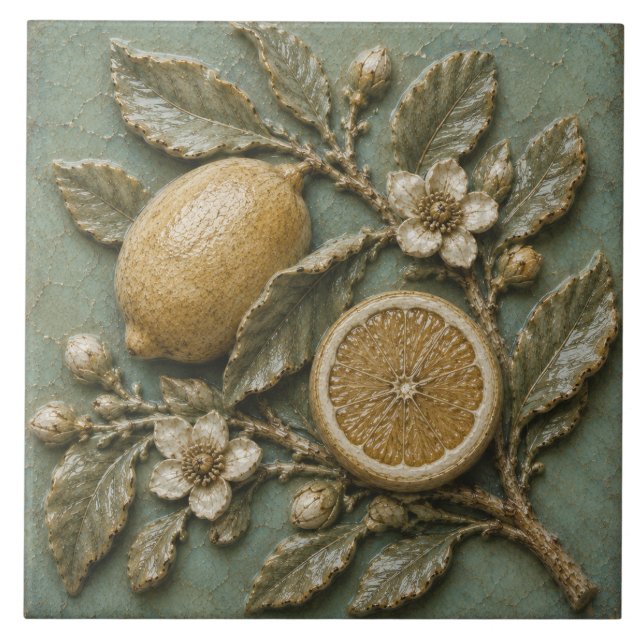 Carreau Branche de citron antique Relief Faux Botanique (Devant)
