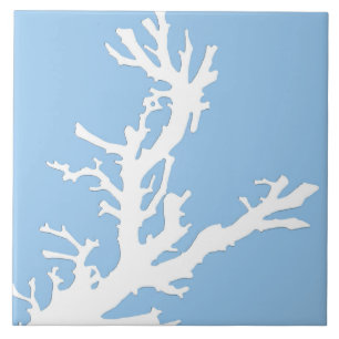 Carreau Branche de corail - blanc sur bleu-clair