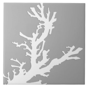 Carreau Branche de corail - blanc sur gris argenté