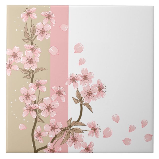 Carreau Branche élégante de fleurs de cerisier rose (Devant)