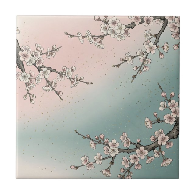 Carreau Branches de cerisier rose délicat Sakura  (Devant)