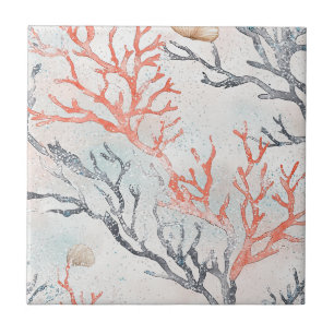 Carreau Branches de corail et vagues océaniques à l'aquare