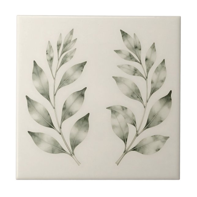 Carreau Branches de laurier à l'aquarelle élégante (Devant)