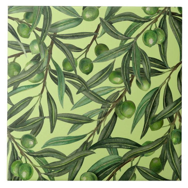 Carreau Branches d'olive sur le vert miel (Devant)