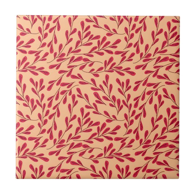 Carreau Branches feuillues rouges motif sans couture (Devant)