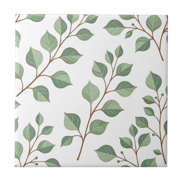 Carreau Branches Feuillues Vert Sage Aquarelle Botanique  (Devant)