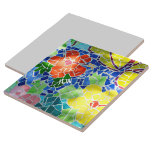 Carreau Bright Colorful Mosaic Red and Yellow Flowers<br><div class="desc">Bright red and yellow flowers among green leaves and blue water in a mosaic tile koi pond is a colorful Zen decorative ceramic tile.  Personalize with Initials and a Name. This is one of multiple coordinating designs with original art photography by JLW_PHOTOGRAPHY.</div>