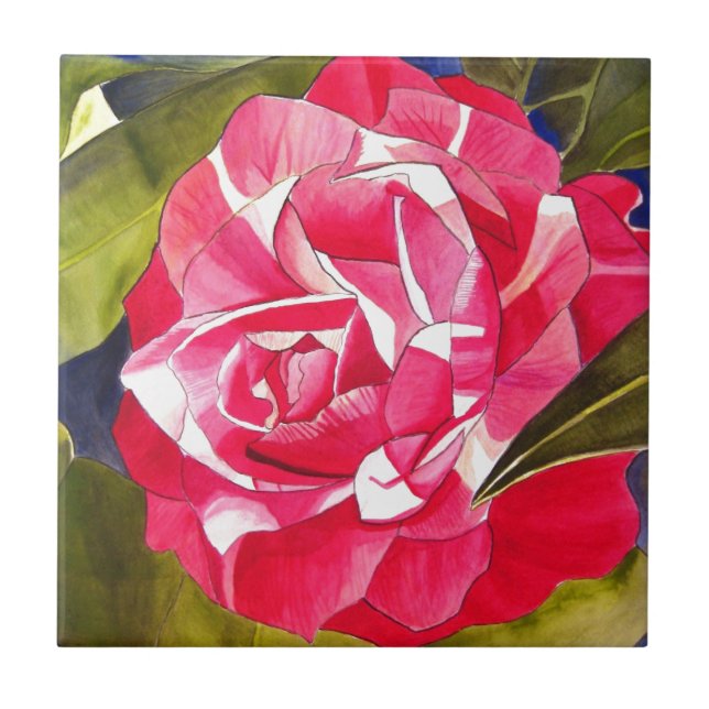Carreau Bright pink Camellia watercolor art flower (Devant)