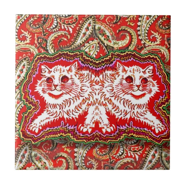 Carreau Bright Psychedelic Red Cats (par Louis Wain) (Devant)