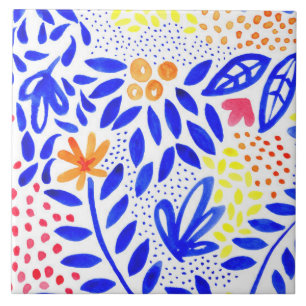 Carreau Bright Royal Blue Floral Motif de printemps