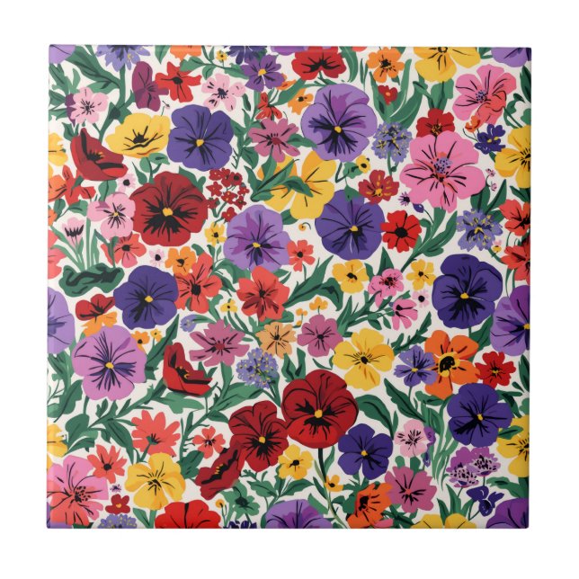 Carreau Bright Spring Pansies Floral Garden Pattern (Devant)