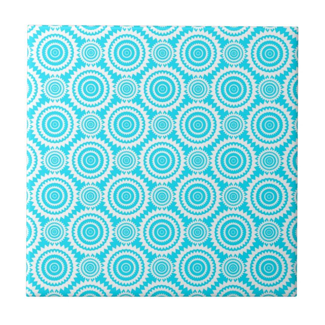Carreau Bright Turquoise Blanc Cercles géométriques Motif (Devant)