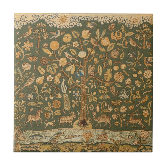 Carreau Broderie Anglaise Ancienne Arbre de Vie et Licorne (Devant)