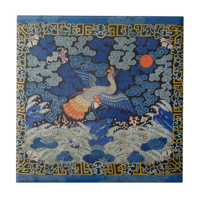 Carreau Broderie chinoise bleu d'oiseau Vintage (Devant)