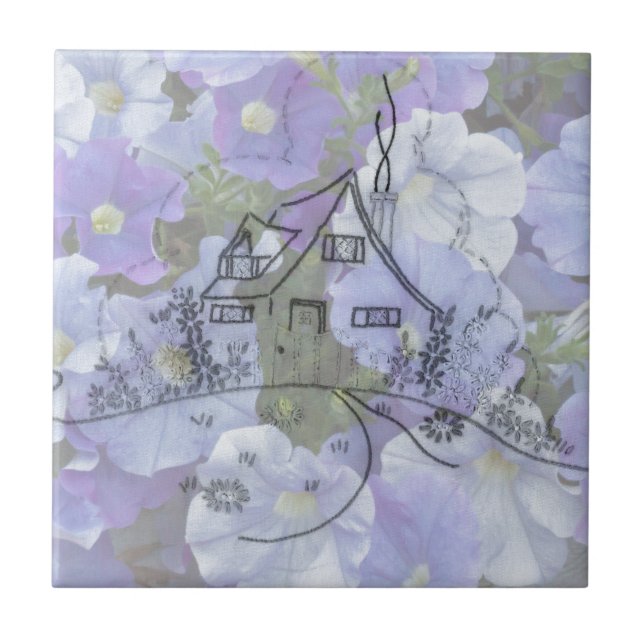 Carreau Broderie de cottage et Petunias (Devant)