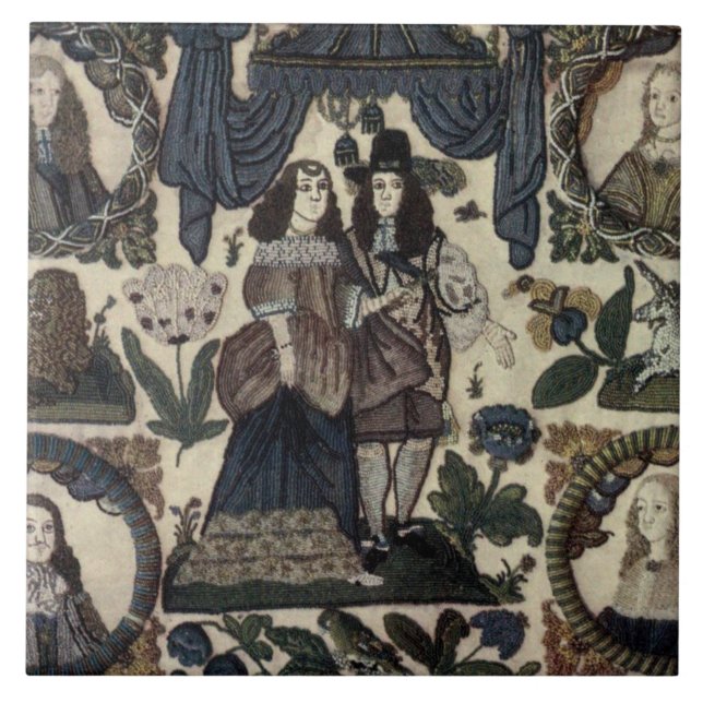 Carreau Broderie de perles Charles II et Sa Reine (Devant)