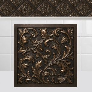 Carreau Bronze coulé oxydé Renaissance Métal Feuillage