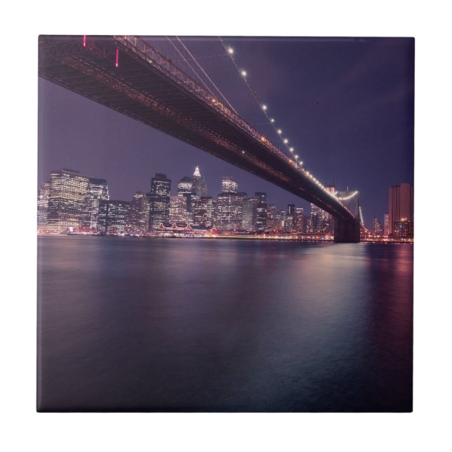 Carreau Brooklyn Bridge at Night, Manhattan Lights, NYC (Devant)