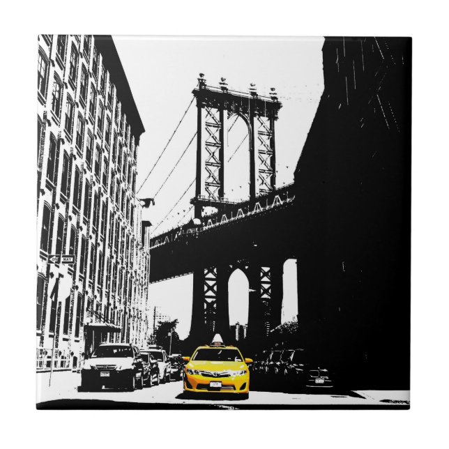 Carreau Brooklyn Bridge Taxi jaune New York City Ny Nyc (Devant)