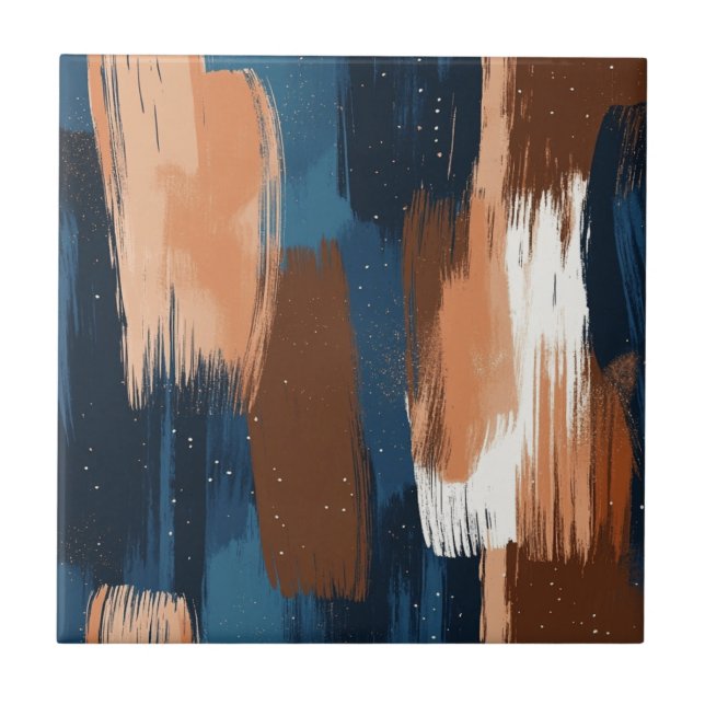 Carreau Brosses Abstraites en bleu, blanc et Brown (Devant)