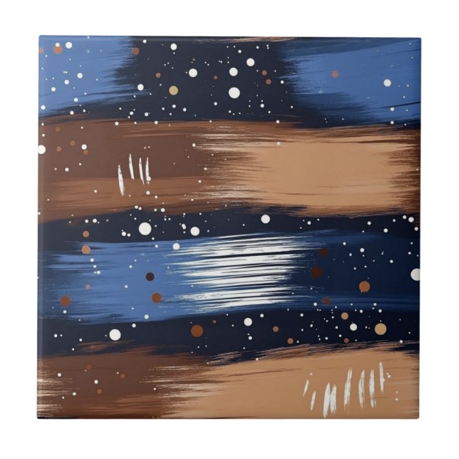 Carreau Brosses Abstraites en bleu, blanc et Brown (3) (Devant)