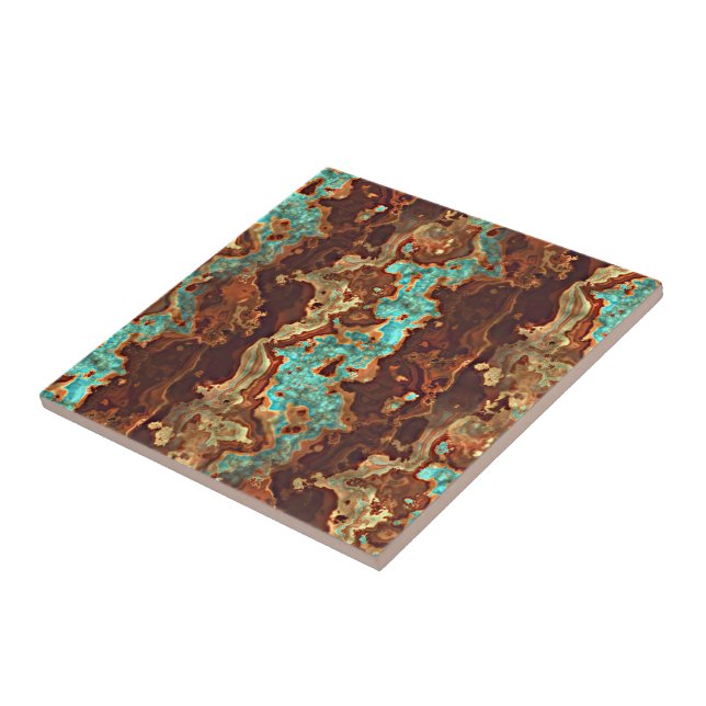 Carreau Brown Aqua Turquoise Green Geode Marble Art (Côté)
