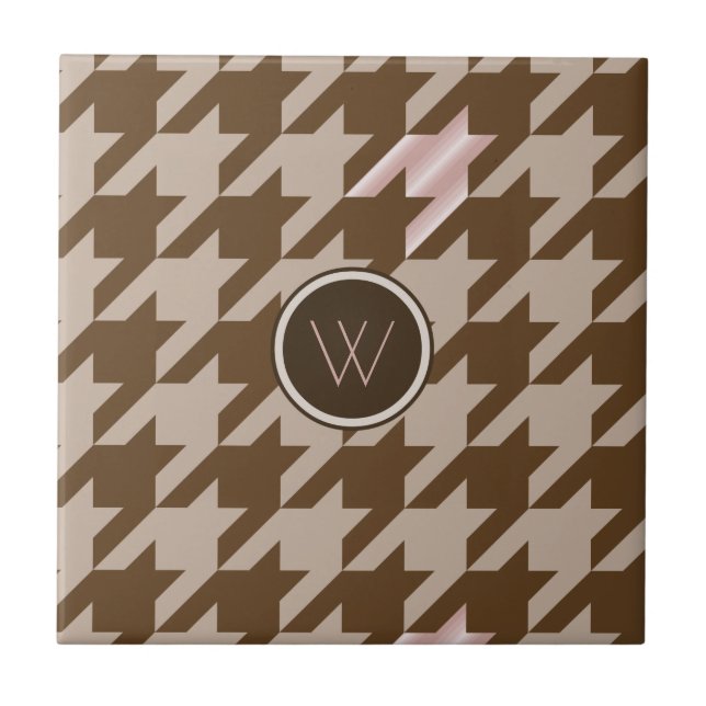 Carreau Brown avec Rose Gold Accent Houndstooth Tile (Devant)