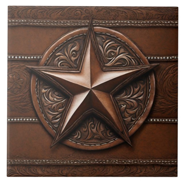 Carreau Brown Cowboy Rustique Western Country Texas Star (Devant)