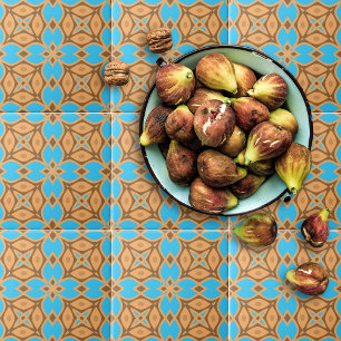 Carreau Brown ocre et Turquoise ethnique Motif Bohème