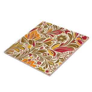 Carreau Brown Rouge Abstrait Botanique Floral Feuille Moti