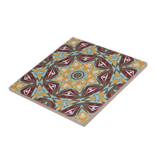 Carreau Brown rouge moutarde jaune Aqua Ethnic Tribu Art
