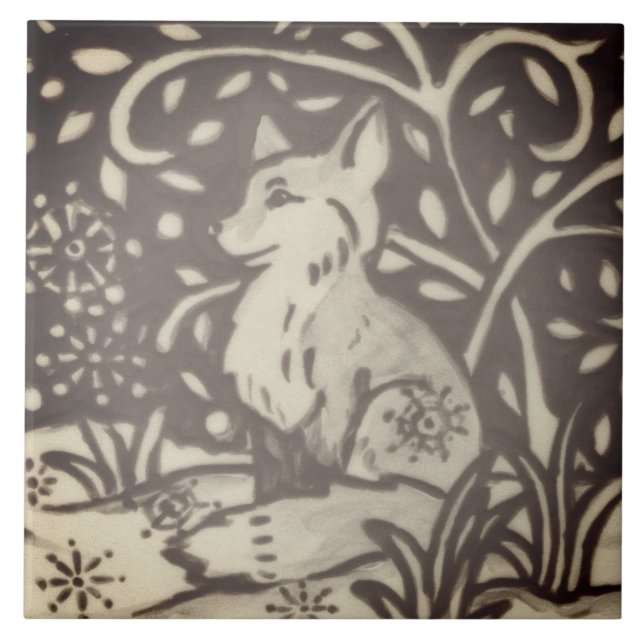 Carreau Brown Tan Fox Neige Flore Feuillage Bois Décor (Devant)