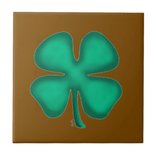 Carreau brun petit trèfle irlandais Lucky 4 Leaf