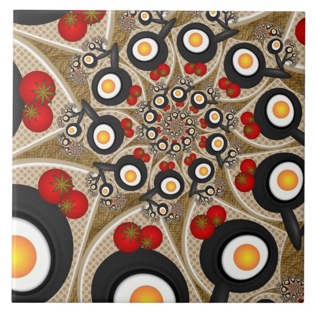 Carreau Brunch Fractal Art Drôle Nourriture, Tomates, Oeuf (Devant)