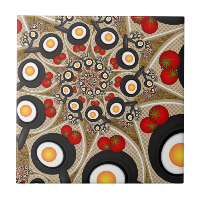 Carreau Brunch Fractal Art Drôle Nourriture, Tomates, Oeuf (Devant)