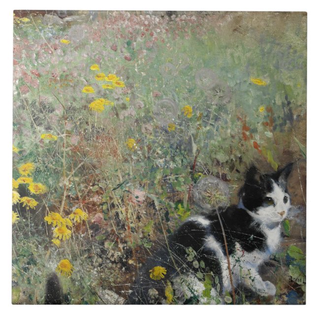 Carreau Bruno Liljefors - Chat sur Flowerbed (Devant)