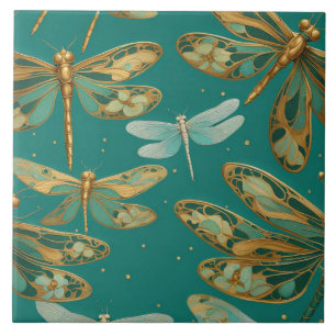 Carreau Bugs Art Nouveau Art Déco Turquoise Dragonfly