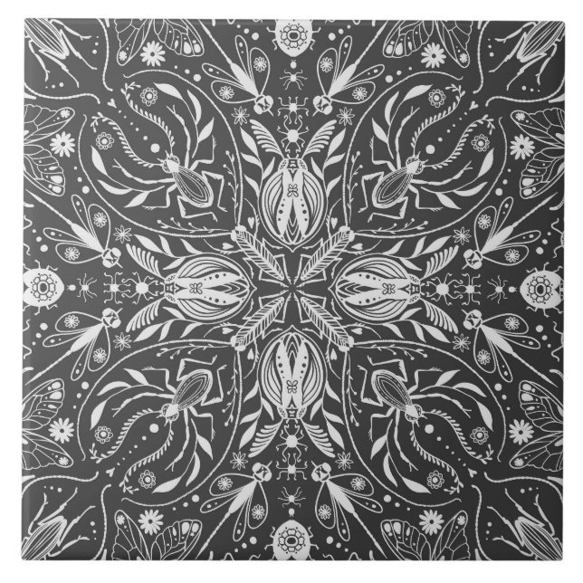 Carreau Bugs, blanc cassé sur fond noir (Devant)