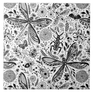 Carreau Bugs de Doodle sur bleu foncé