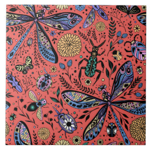 Carreau Bugs de Doodle sur corail rouge