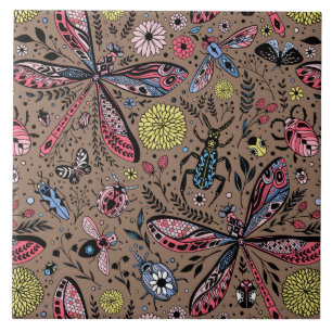 Carreau Bugs de Doodle sur mocha brown